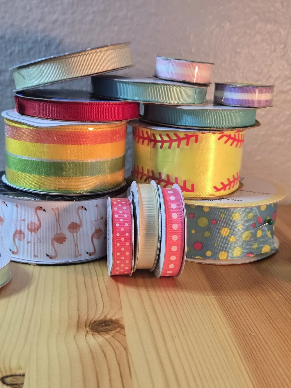 Assorted Decorative Craft Ribbon Bundle - Pink, Yellow, Red, Green, Blue